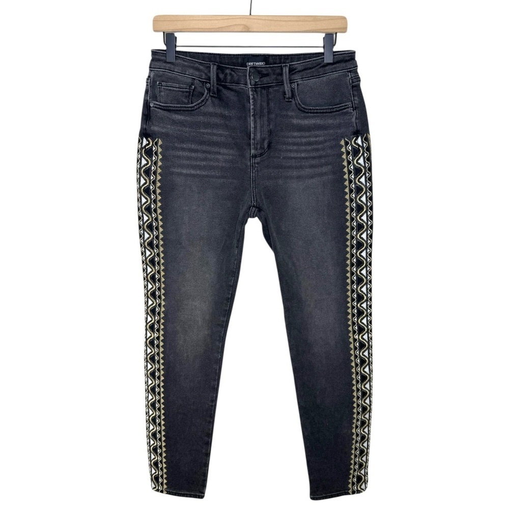 DRIFTWOOD Jackie Embroidered Black Skinny Jeans Size 28